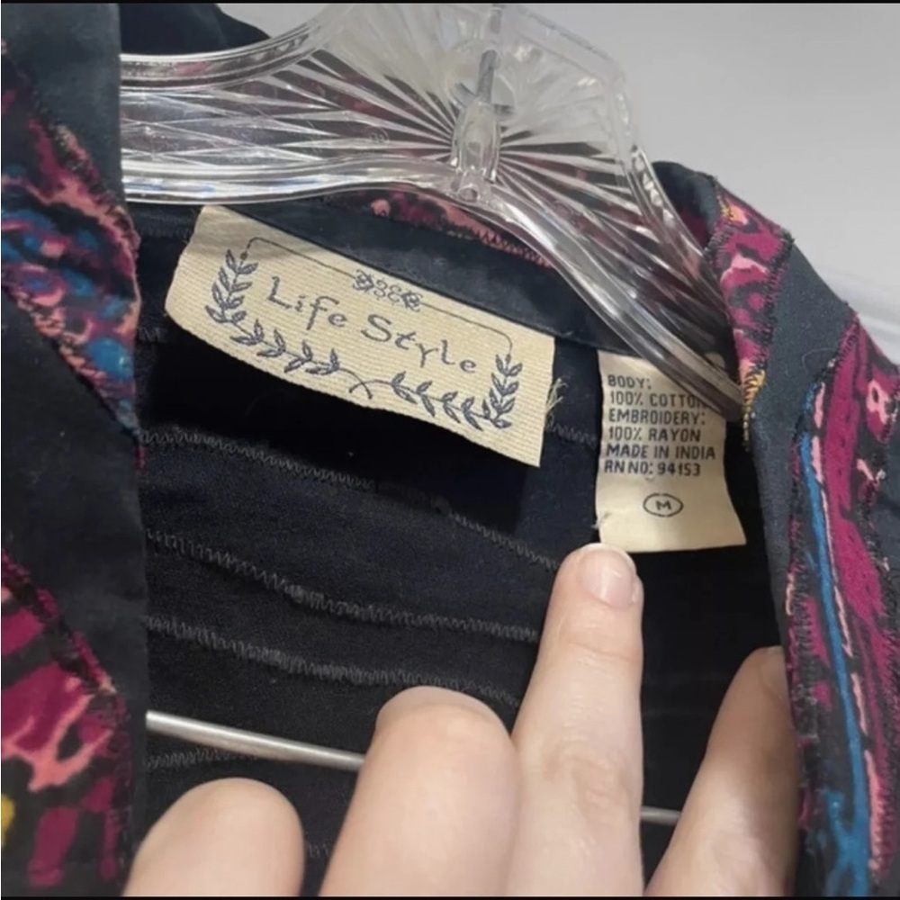 90s Abstract Swirl Jacket Black Pink Artsy Button Front M - Picture 3 of 4